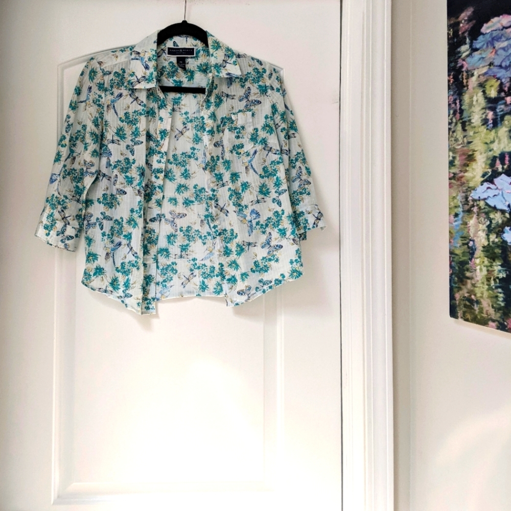 KAREN SCOTT Petites Cotton Button Up Three Quarter Sleeve Shirt